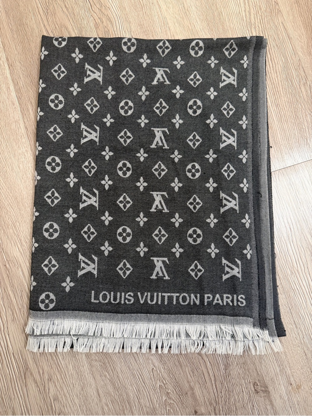 Designer Inspired L. Vuitton Black & Gray Monogram Scarf